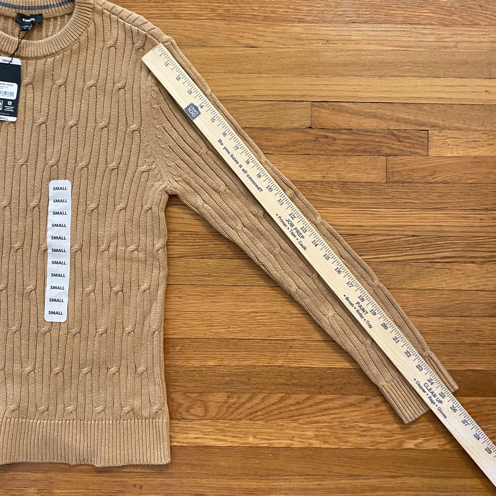 Express Cable Knit Sweater Mens Small Pecan Tan Crewneck Pullover NWT - Picture 9 of 11